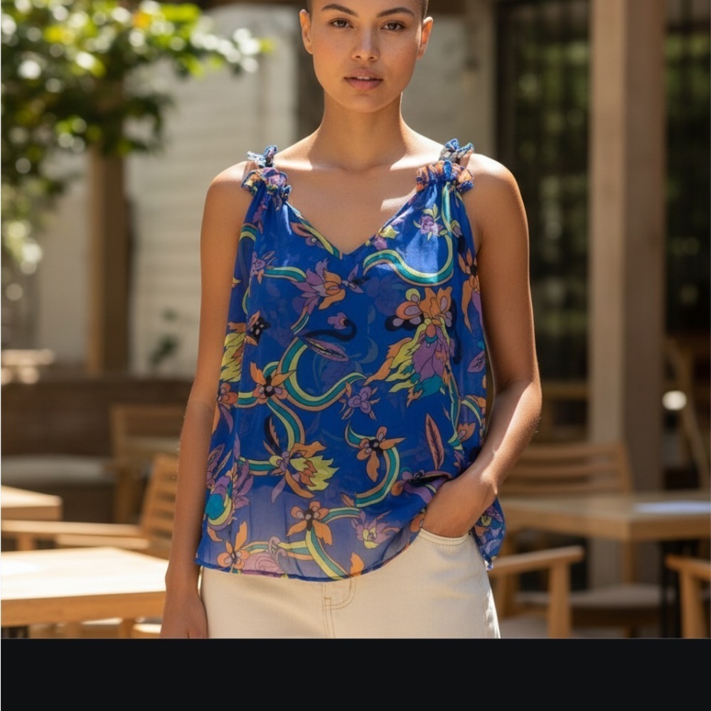Glam Vibrant Blue Floral Blouse